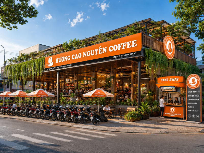 Mô hình quán cafe 2 tầng tối ưu diện tích