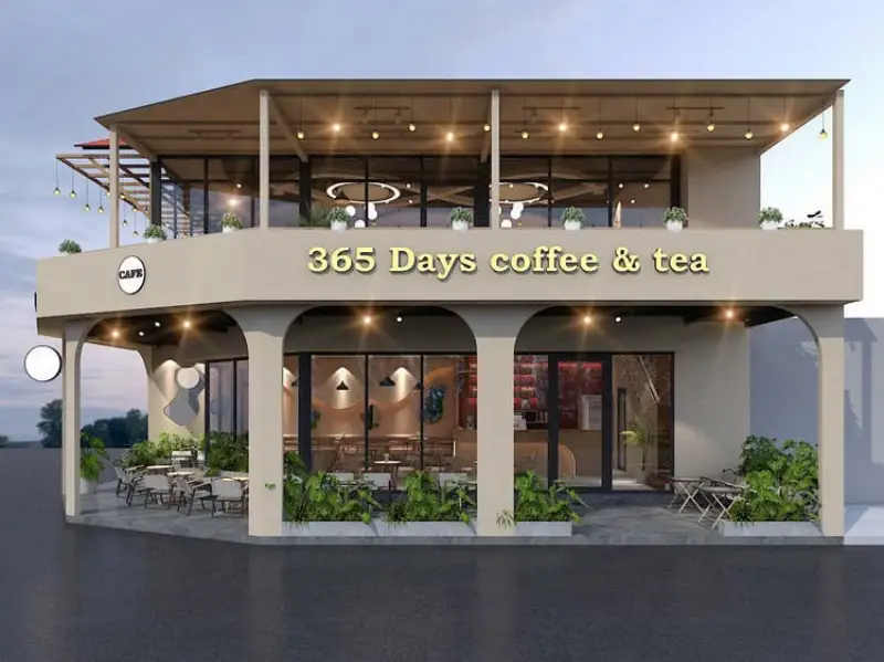 4. Mô hình quán cafe 2 tầng phong cách Indochine (Đông Dương)