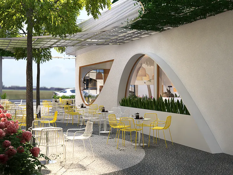Mô hình cafe Địa Trung Hải ngoài trời