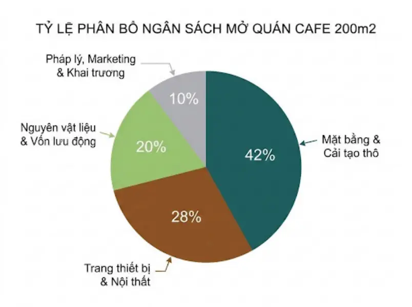 Tỷ trọng phân bổ ngân sách tiêu chuẩn cho diện tích 200m2