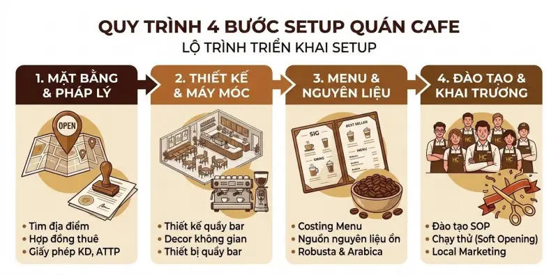 Quy trình 4 bước để setup mở 1 quán cafe Quy trình 4 bước để setup mở 1 quán cafe
