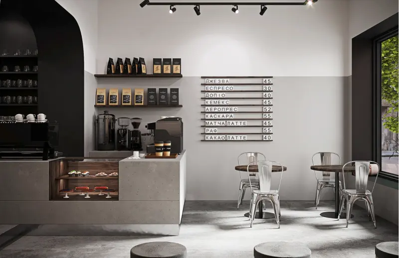 Mô hình quán cafe hiện đại phong cách Tối giản Mô hình quán cafe hiện đại phong cách Tối giản