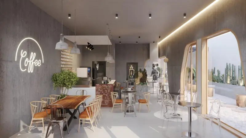 Mô hình quán cafe máy lạnh hiện đại 